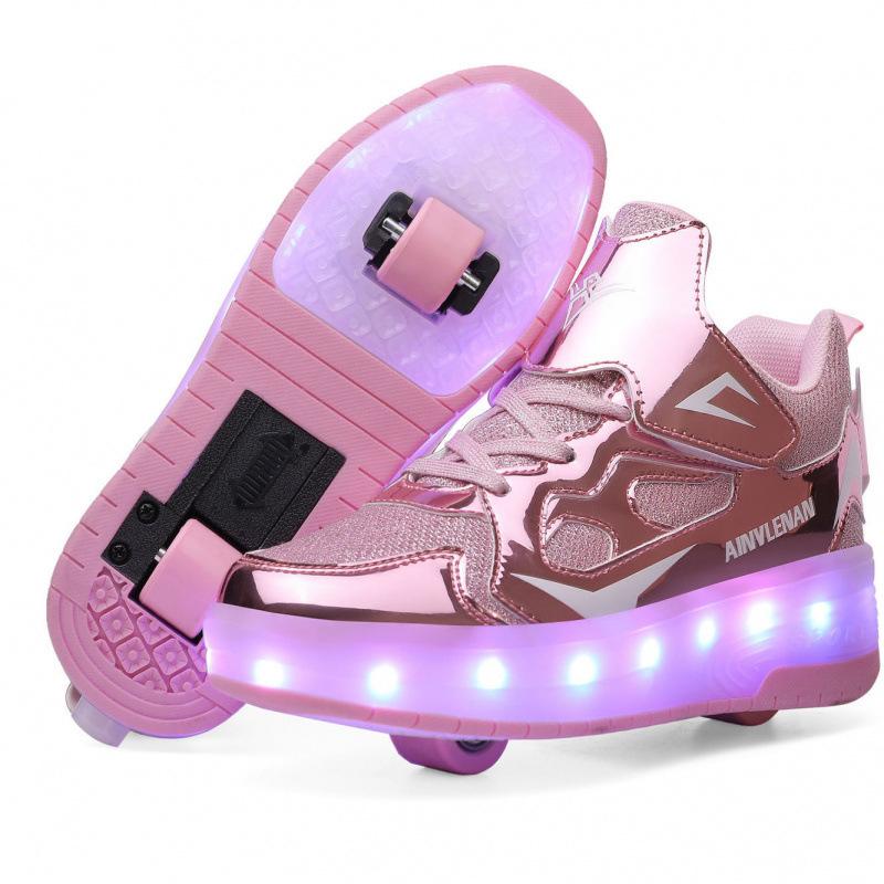

Новые кроссовки на колесиках, двухколесные, с подсветкой, роликовые кроссовки для мальчиков, коньки для девочек, мужская и женская обувь на колесиках, одноколесные 43