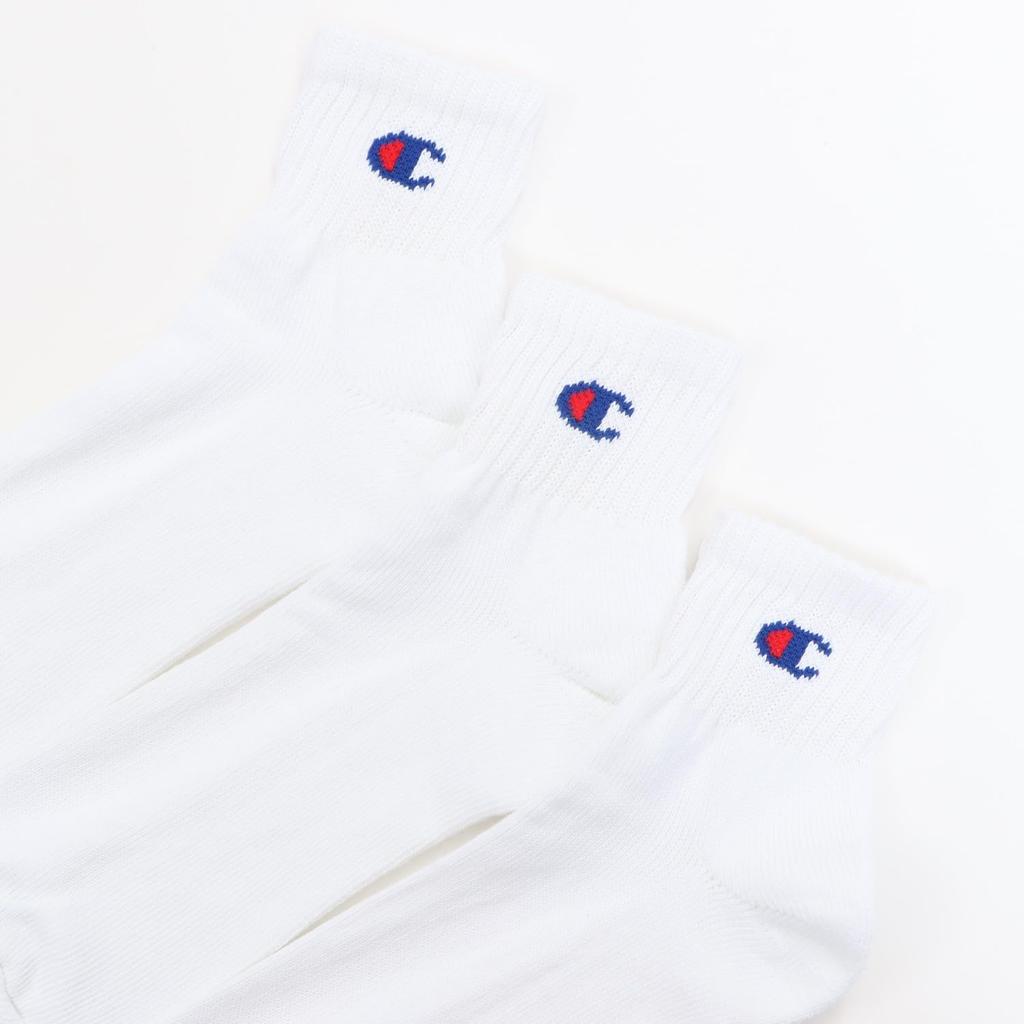Champion Solid Socks with Sizes Cm Men's (3-Pair Set) Half-Pile One-Point Logo, Quarter-Length, White, 23.0-25.0 (CMSCY202/CMSCH202)
