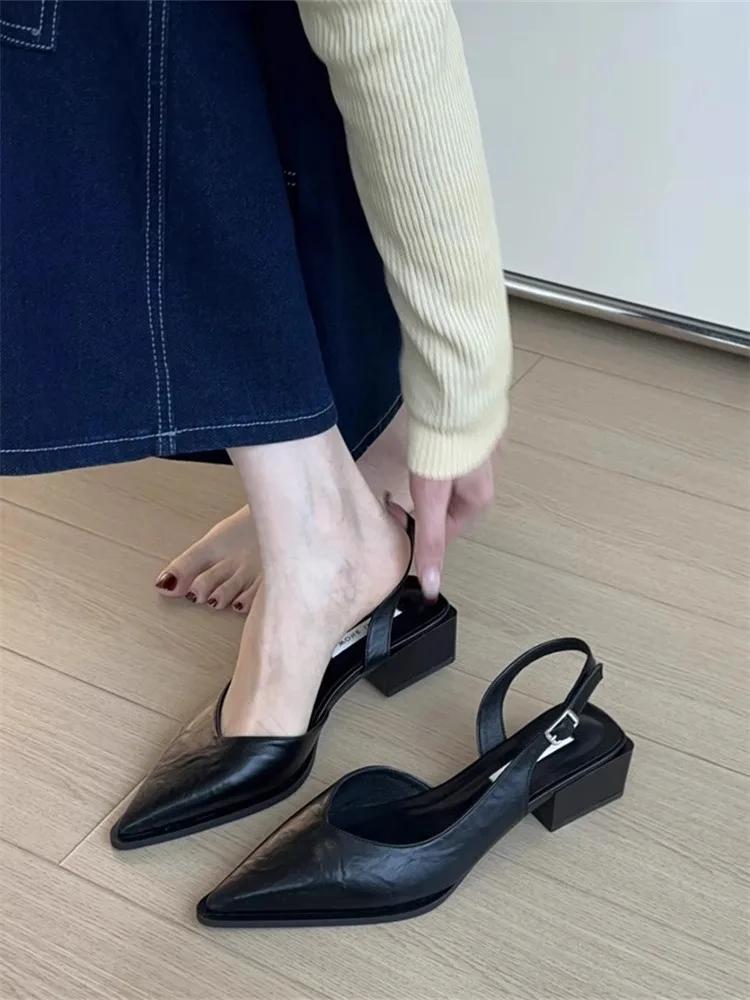 

Женские сандалии с острым носком и квадратным каблуком, закрытые носки, женские, для отдыха, работы, летние, французские, элегантные, One Kick, сандалии De Mujer 40