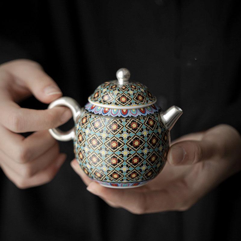 Dunhuang Ceramic Teapot Silver Gilded Kungfu Tea Set Ancient Style Home Brewing Purple Clay Pot Gift For Tea Lovers