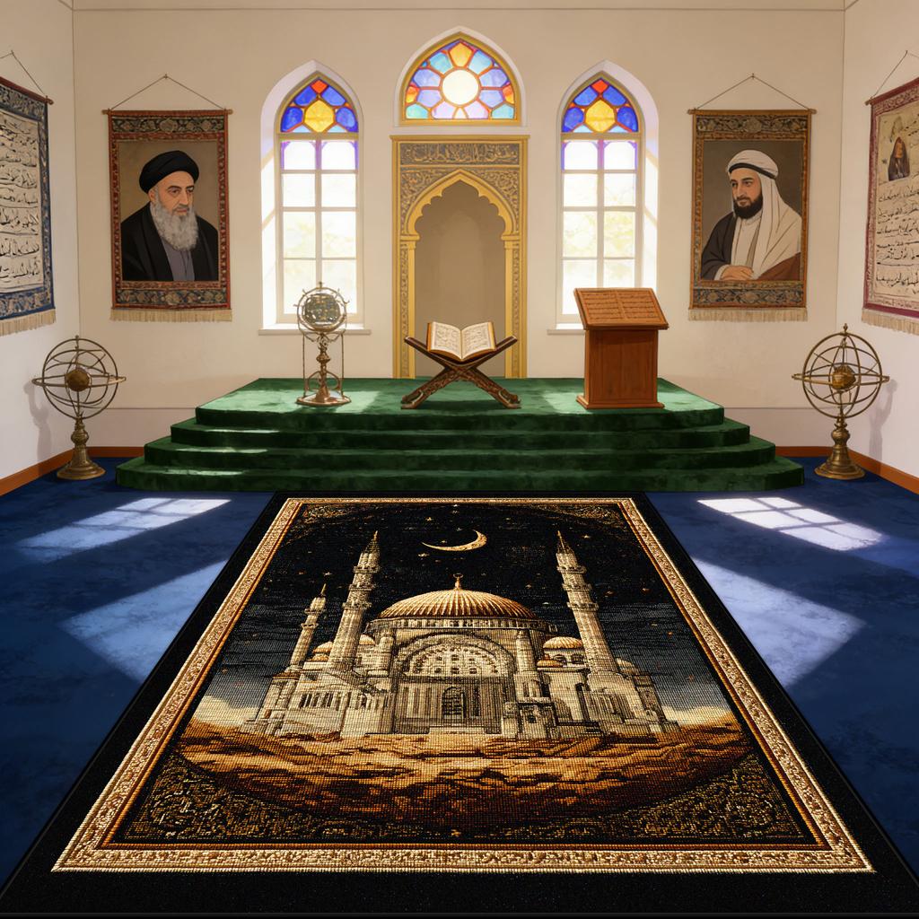 Non-slip Washable Area Floor Mats Islamic Religious Style Musalla Prayer Mat Decoration Temple Prayer Mat Fluffy Soft Ramadan