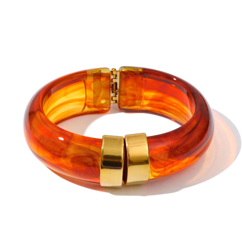 Yhpup 66mm Groen Roze Bruin Paars Acryl Dikke Armband Manchet voor Vrouwen Roestvrij Staal Nieuwkomers 2025 Polssieraad Cadeau