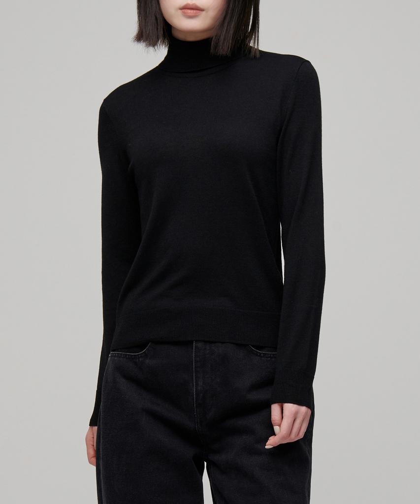 MUSINSA STANDARD WOMAN Damen Merinowolle-Mischung Feinstrick Rollkragenpullover [Schwarz]
