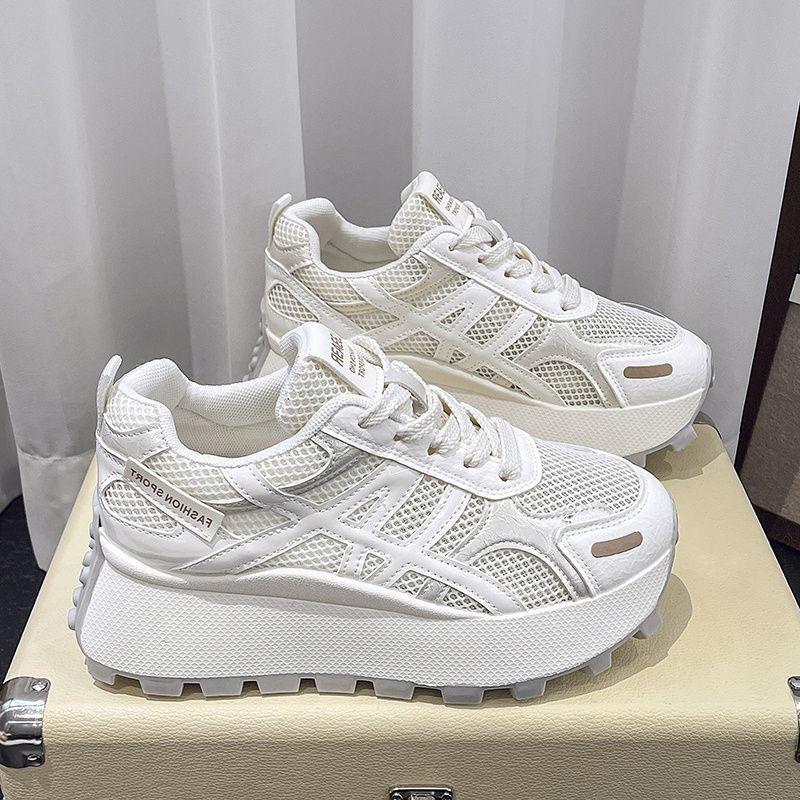 

22 spring and autumn soft leather double mesh small height-increasing shoes casual and lightweight thick-soled Forrest Gump shoes sports shoes hongjie 35