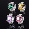 Jewelry Copper Bottom Gold-Plated High Carbon Diamond Ice Flower Square Diamond Copper Inlaid Bow Light Luxury Ring Female 8 * 10