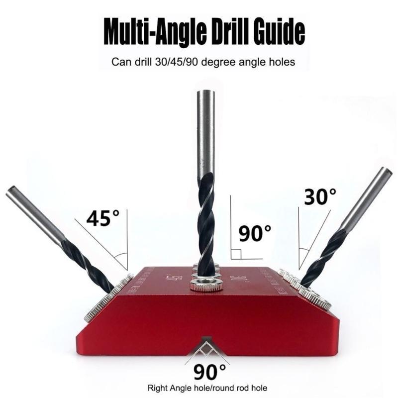 30 45 90 Degree Angle 4 Drill Hole Guide Jig Portable Cable Railing Lag Screw Drilling Templates Block for Angled