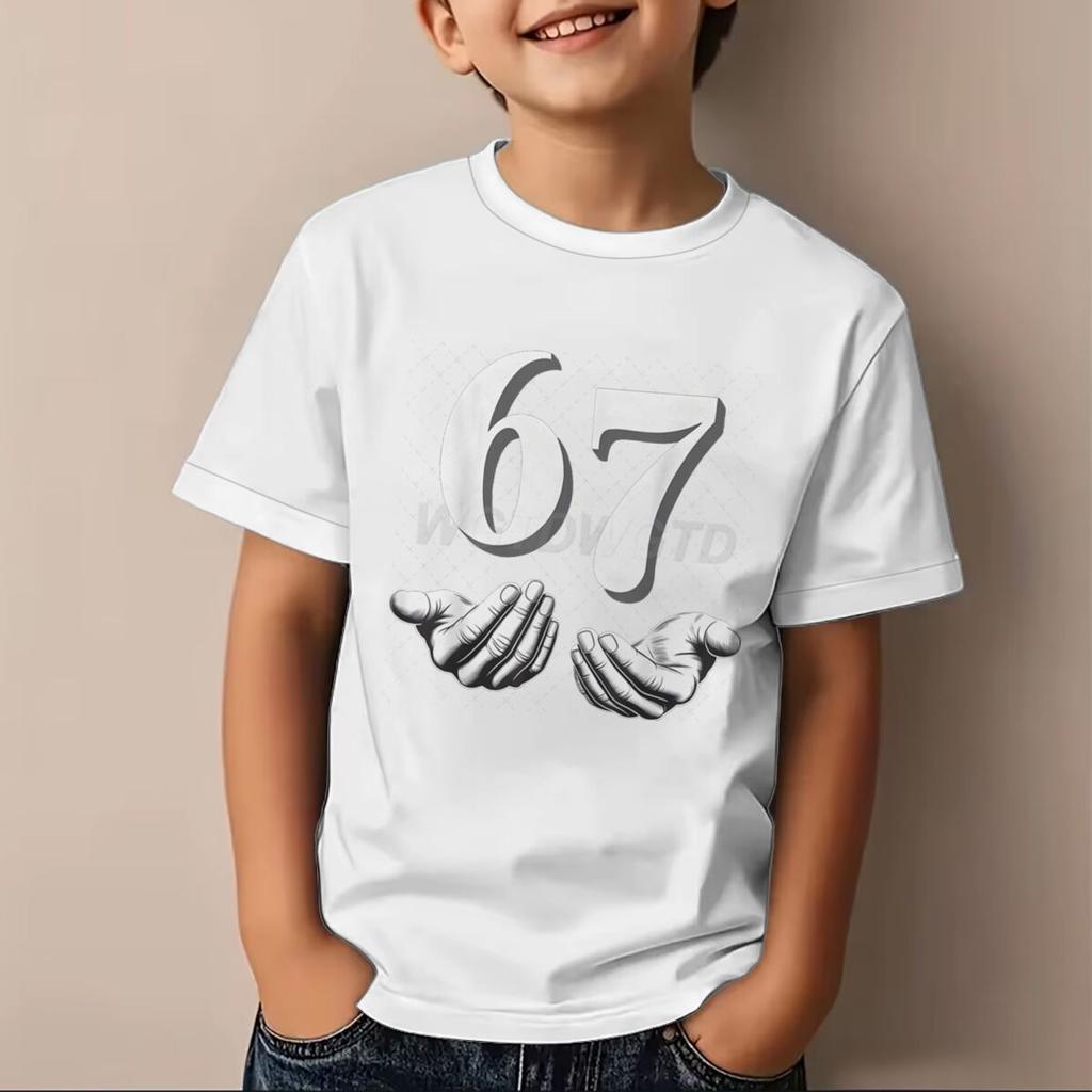 67 Number Print T-Shirt für Kinder Coole Hände Grafik Kurzarm Mode Lässiges Oberteil Lustig 6 7 Memes Mädchen Junge Kleidung Baumwoll-Oberteil
