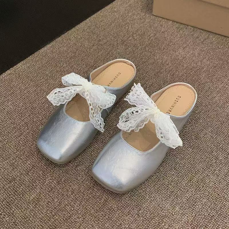 

Туфли-мюли 2025 для женщин на плоской подошве с квадратным носком, мягкой подошвой, шлепанцы, женские балетки, шлепанцы, удобные шлепанцы, женская обувь 369 40