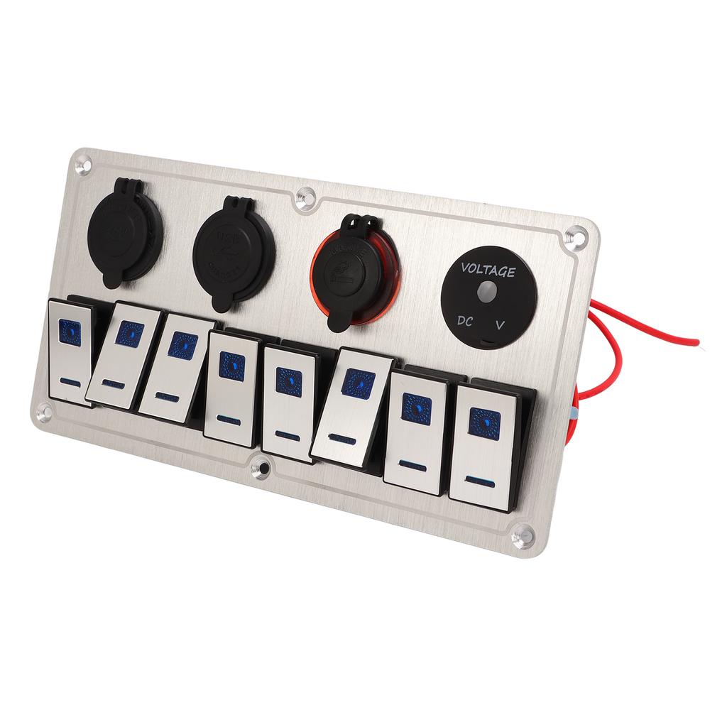 Rocker Switch Panel 8 Gang 12‑24V 5 Pin Blue Light Toggle On Off Lights Control Switch Panel