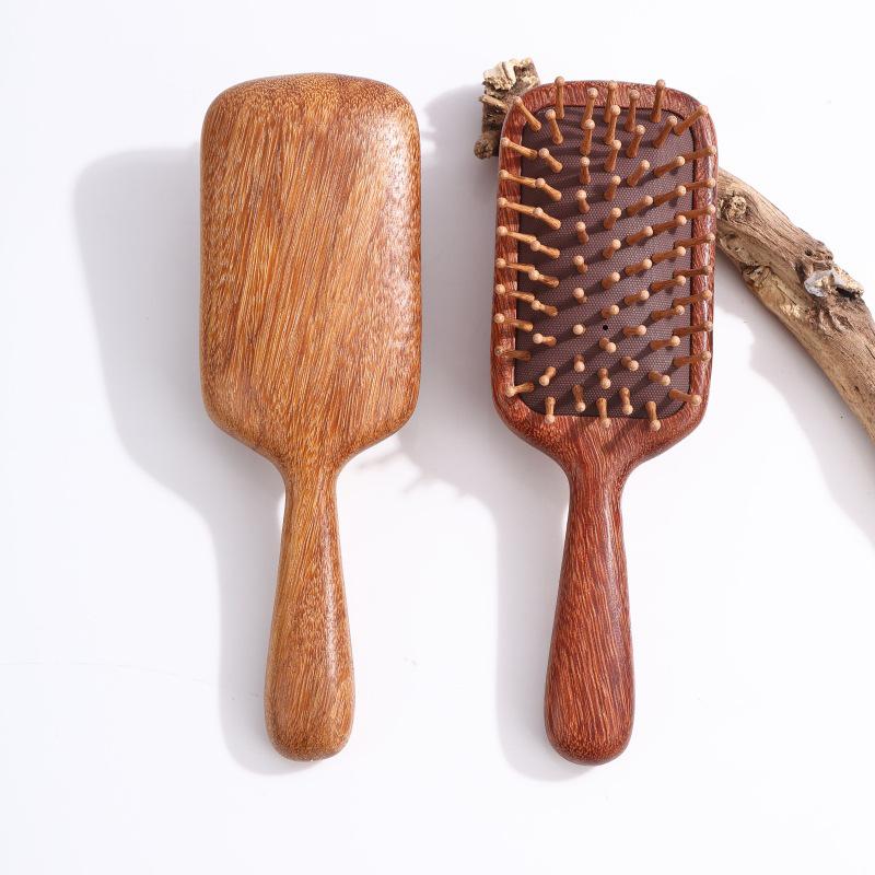 Golden Sandalwood Massage Comb 4-in-1: Meridian Comb, Gua Sha Tool, Scalp Massager.