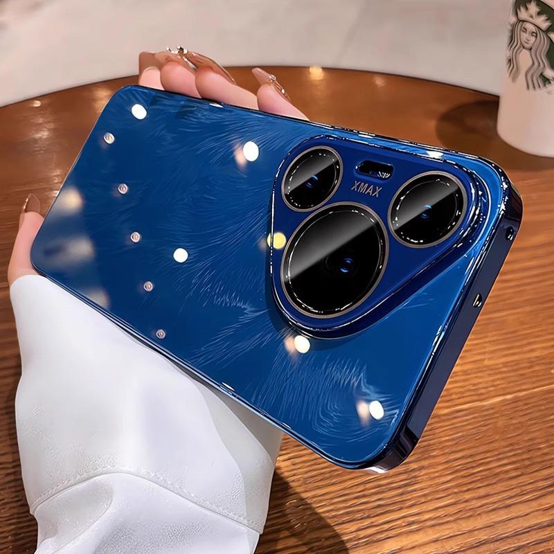 Applicable to Huawei P90PRO mobile phone case electroplated feather yarn ice crystal glass case with lens film mate80 anti-drop N14