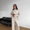 2025 Women's High Neck Wool Sweater & Slit Pants Set – European & American Loose Casual Two-Piece