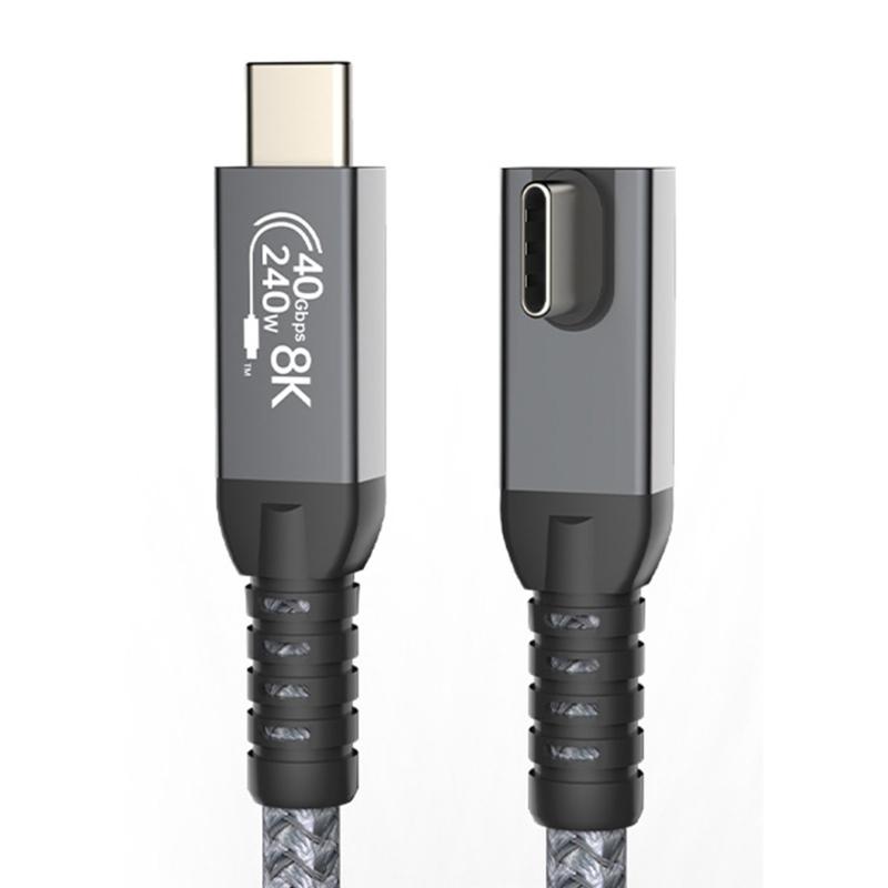 90 Degree USB4 Cable 40Gbps USB C to USB C 240W Fast Charging Display Cable Support 8K@60Hz 40Gbps Data Cable for Phone