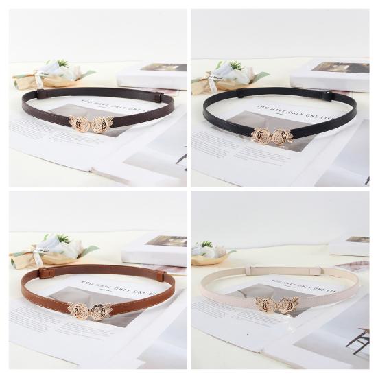 Women Belt Adjustable Imitation Leather Rose Pattern Buckle Waistband Dress Shirt Sweater Coat Accessory