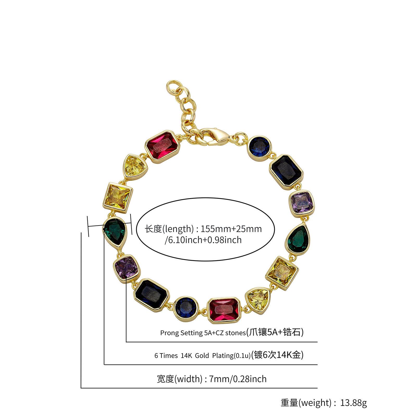 

Medieval vintage bracelet special-shaped colored diamond handmade bag setting craft colored zircon fashion 7inch +5cm extension chain