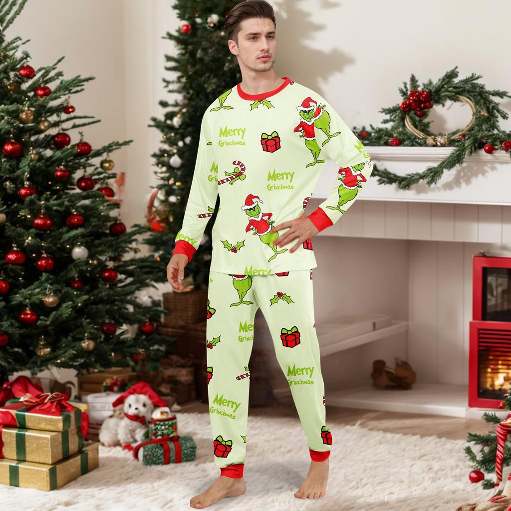 Juletrykk Søt familiesett Pyjamas, hjemmeklær, familiesett med lange armer toppbukser