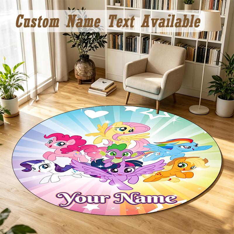 Round Rug Custom NameMy Little Pony Pattern Non Slip Carpet Home Floor Decor