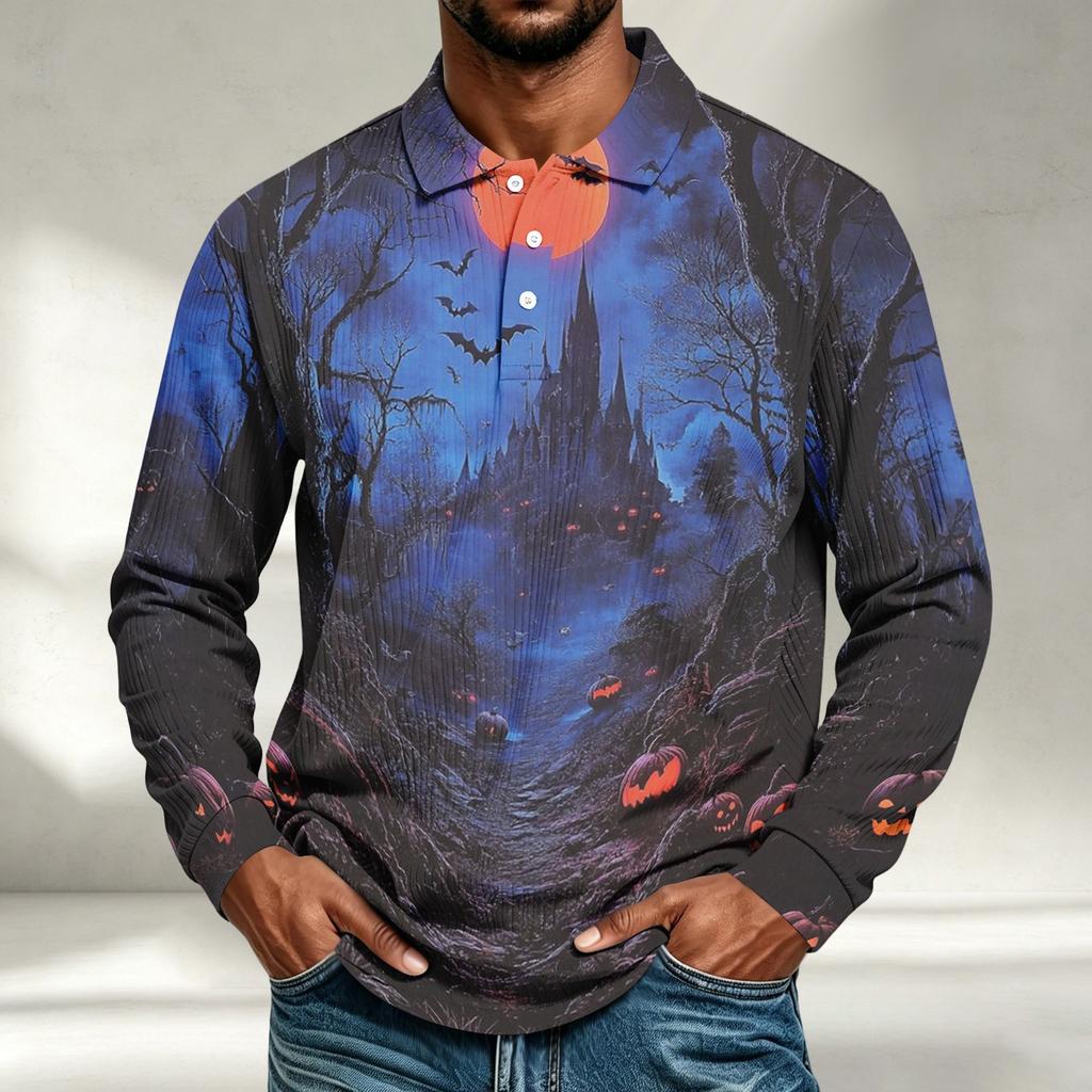 Men's Long Sleeve Shirt Halloween Print Loose Fit Casual Top