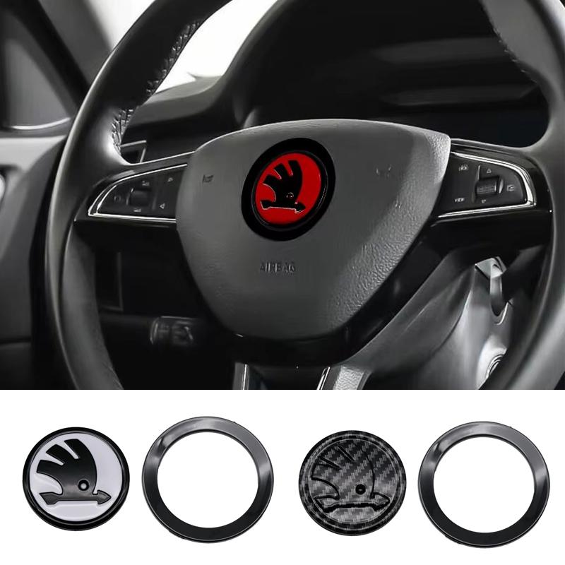 2025 New ABS Car Steering Wheel Emblem Badge Sticker Decals For Skoda Octavia Superb Rapid Kodiaq Karoq Fabia Kamiq Enyaq Citigo
