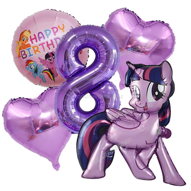 Beautiful My Little Ponys Girl Birthday Number Balloons Decoration Cute Cartoon Love Shape Round Balloons Set Party Supplies Kids Favor