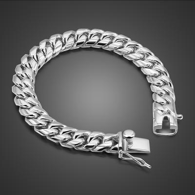 Herren 10mm Reines Handgefertigtes Armband Weißkupfer Plattiert Dickes Rhodiumgold Nickelfrei Boutique Schmuck