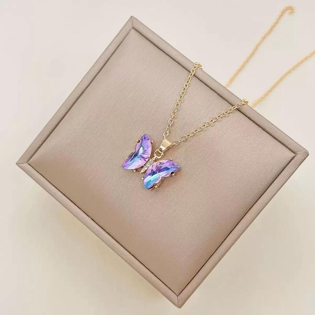 Fantastic Crystal Gold-Color Butterfly Necklace for Women Rhinestone Symmetrical Pendant Accessories Party Jewelry Gifts