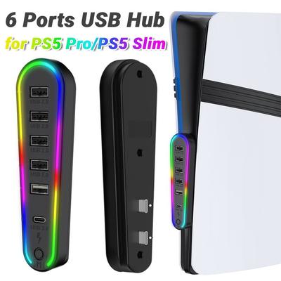 6 Ports USB Hub Charger Adapter Converter Data Transfer Extender for PlayStation 5 Pro/Slim Gaming Accessories