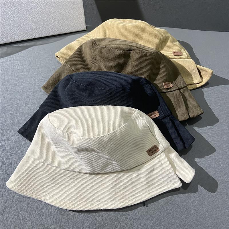 New Corduroy Bucket Hat Women's Autumn and Winter Straight Basin Hat Showing Small Face Split Bell Bucket Hat Tide
