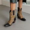 Large Size 35-43 Boots Women Leopard Chunky Heels PU Leather Suede Splicing Ankle Boots Winter Women Shoes chelsea boots WSH4711