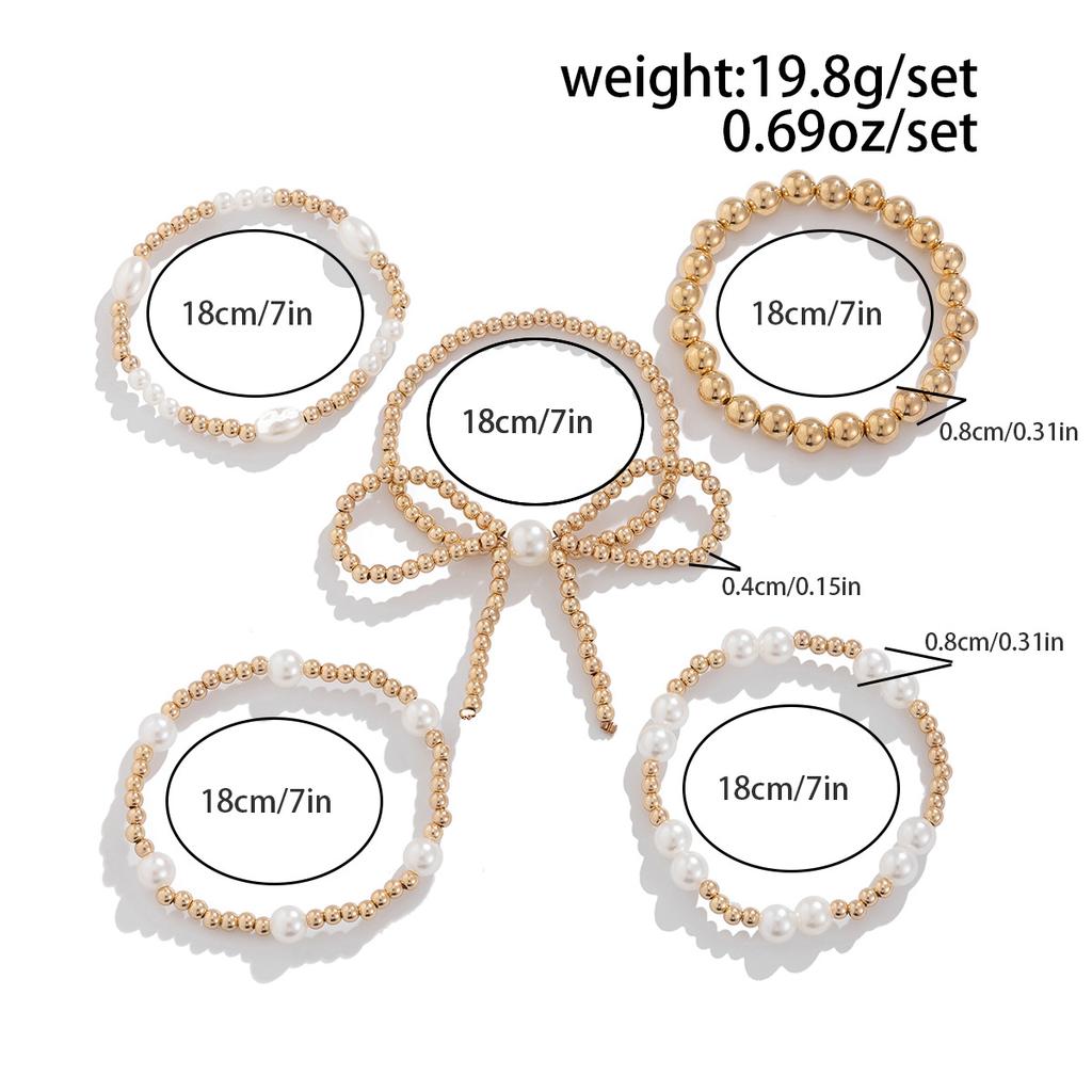 Temperament Simple Bow Beaded Bracelet Set Versatile Stacked Pearl Exaggerated Multi-layer Hand Jewelry Daily Commuting for Woman