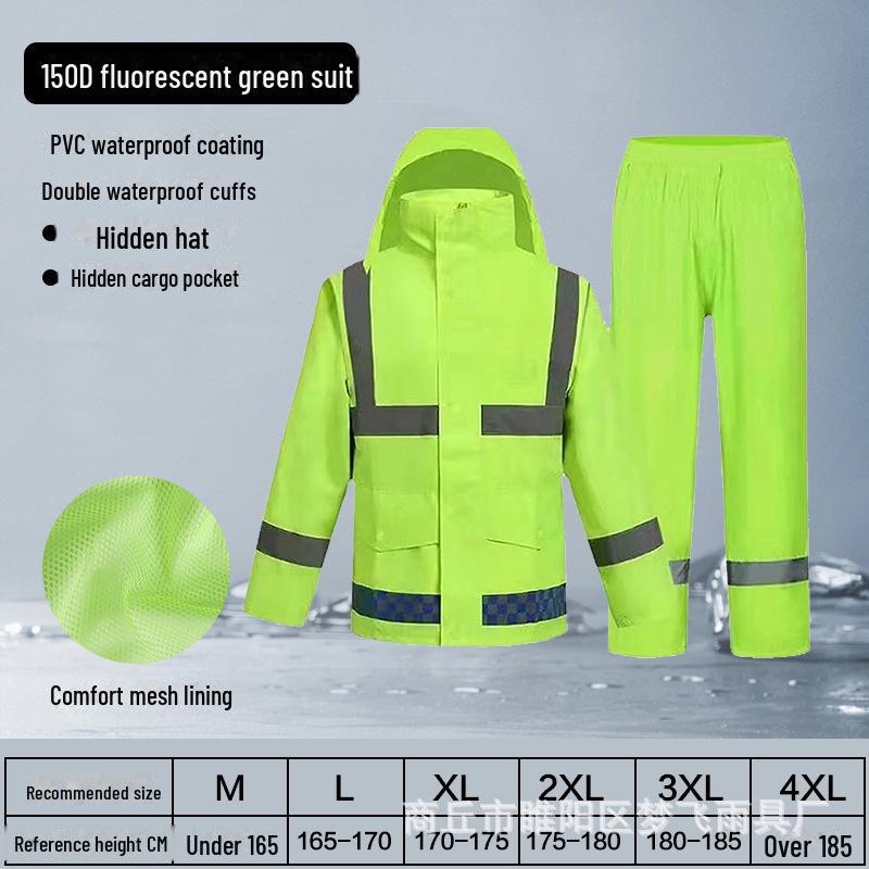 300D Oxford Traffic Safety Reflective Raincoat and Rainpants Set - Anti-Rainstorm, Outdoor Duty Gear