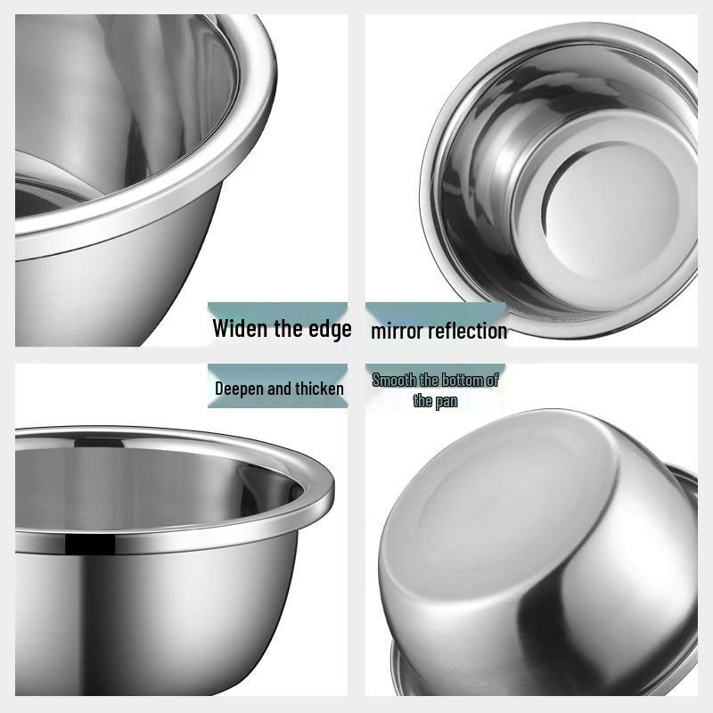 Durable 304 Stainless Steel Multi-Purpose Kitchen Basin: Noodle, Soup, Vegetable Wash, Egg Beating, and Seasoning Jar.