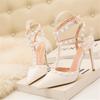 Fashion 10CM PUMPS 2025 Sexy slim stiletto nightclub women's shoes high-heeled shallow mouth pointed hollow rivet Roman sandals
