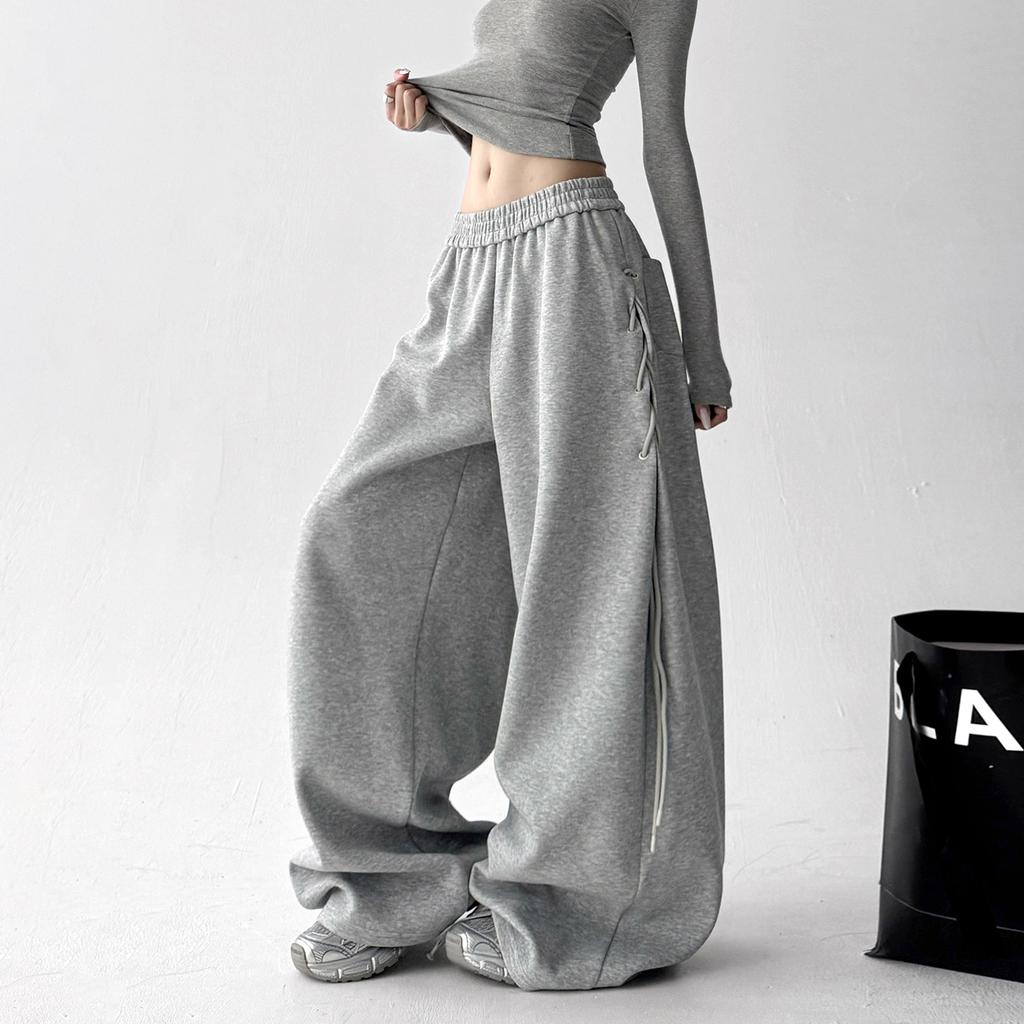Women's Pants Retro Pleated Lace Up Sweatpants Women's Autumn New Loose Hanging Casual Pants