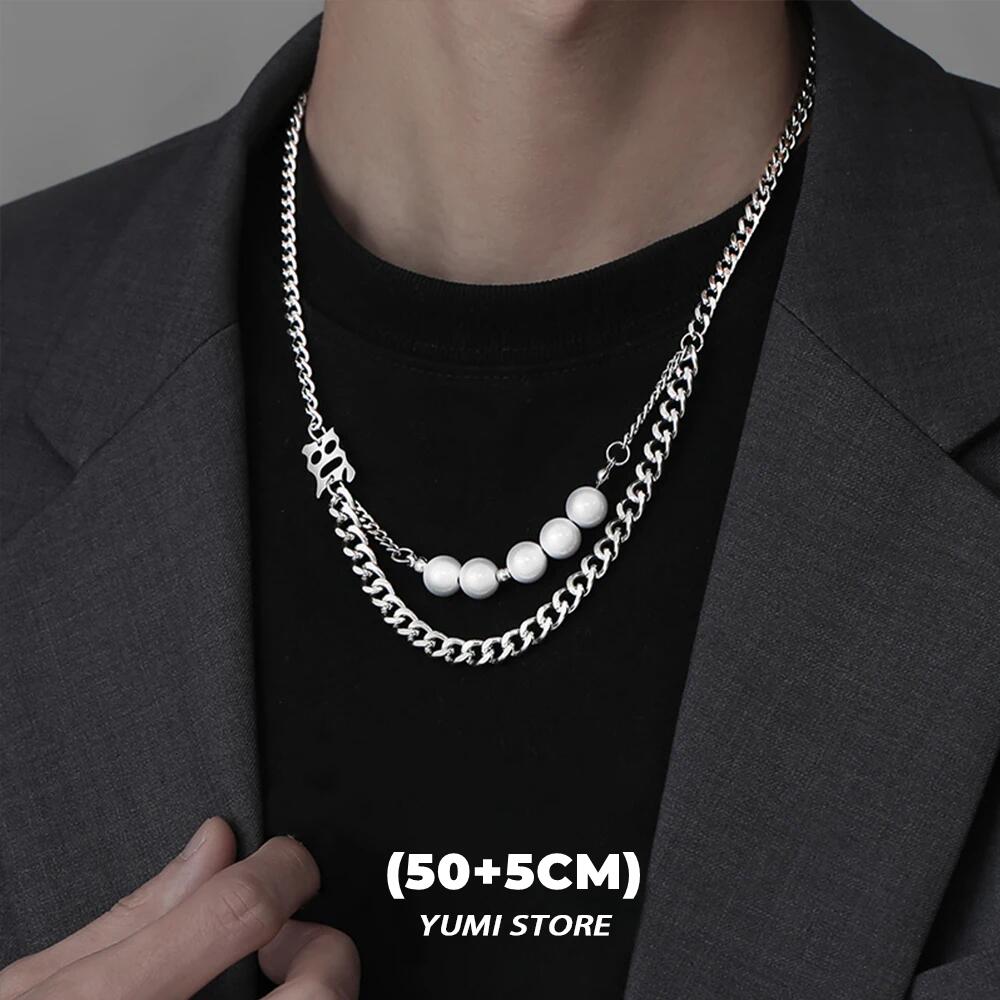 

Hip Hop Pearl Letter Necklace For Man Woma Titanium Steel Double Layer Choker Unisex Kpop Accessories Wholesale