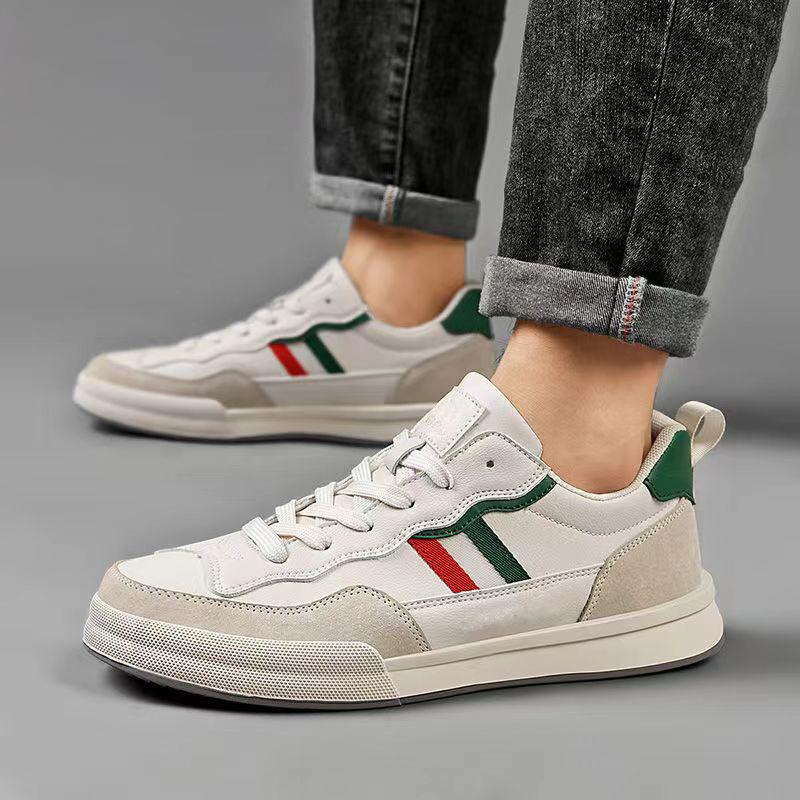 Men's sports shoes trendy leather surface comfortable lightweight casual shoes spring and autumn simple breathable business men's board shoes light