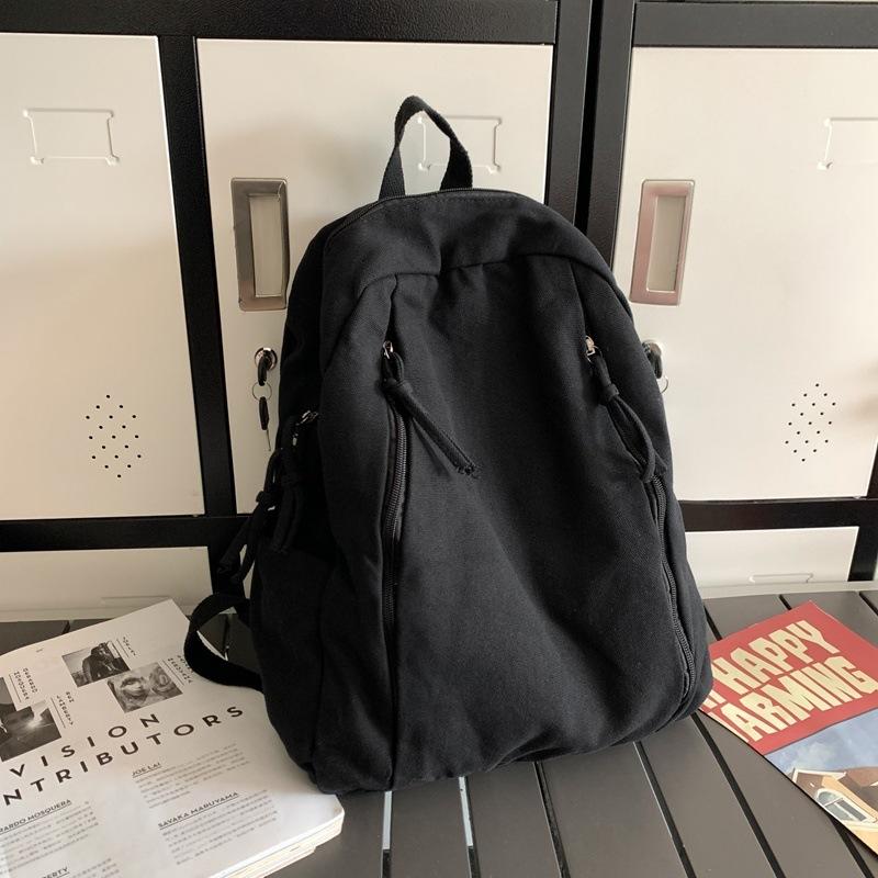 

American retro college student ins lazy wind travel schoolbag canvas original wind large capacity versatile casual backpack чорний