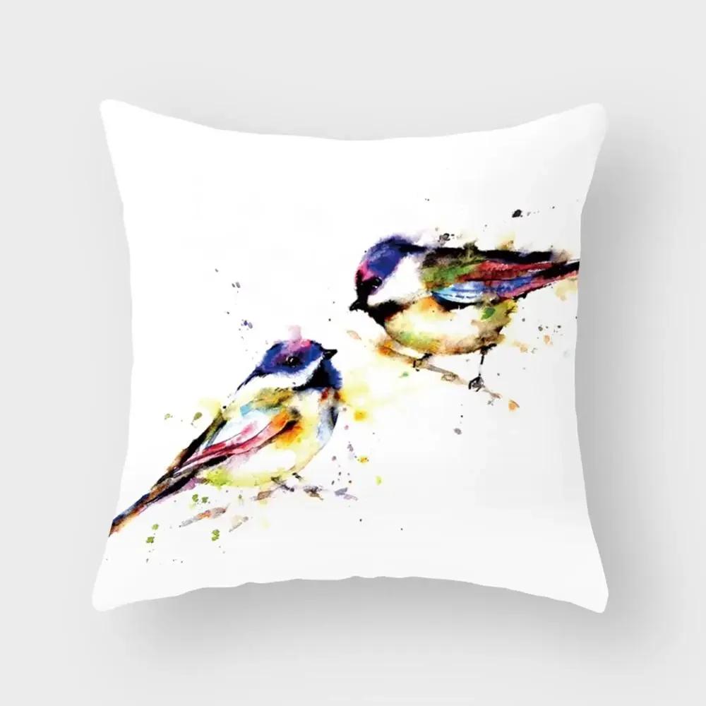 New Cute Animal Bird Flower Pillow Case Sofa Bedroom Living Room Seat Car Cushion Cover Home Decoration Pillowcase 45*45Cm