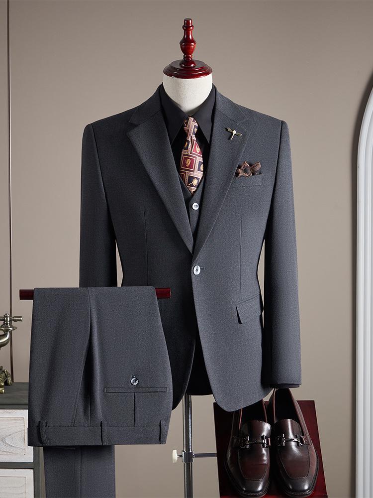 Douyin Bestseller Men's Notched Lapel Business Casual Three-Piece Suit Set