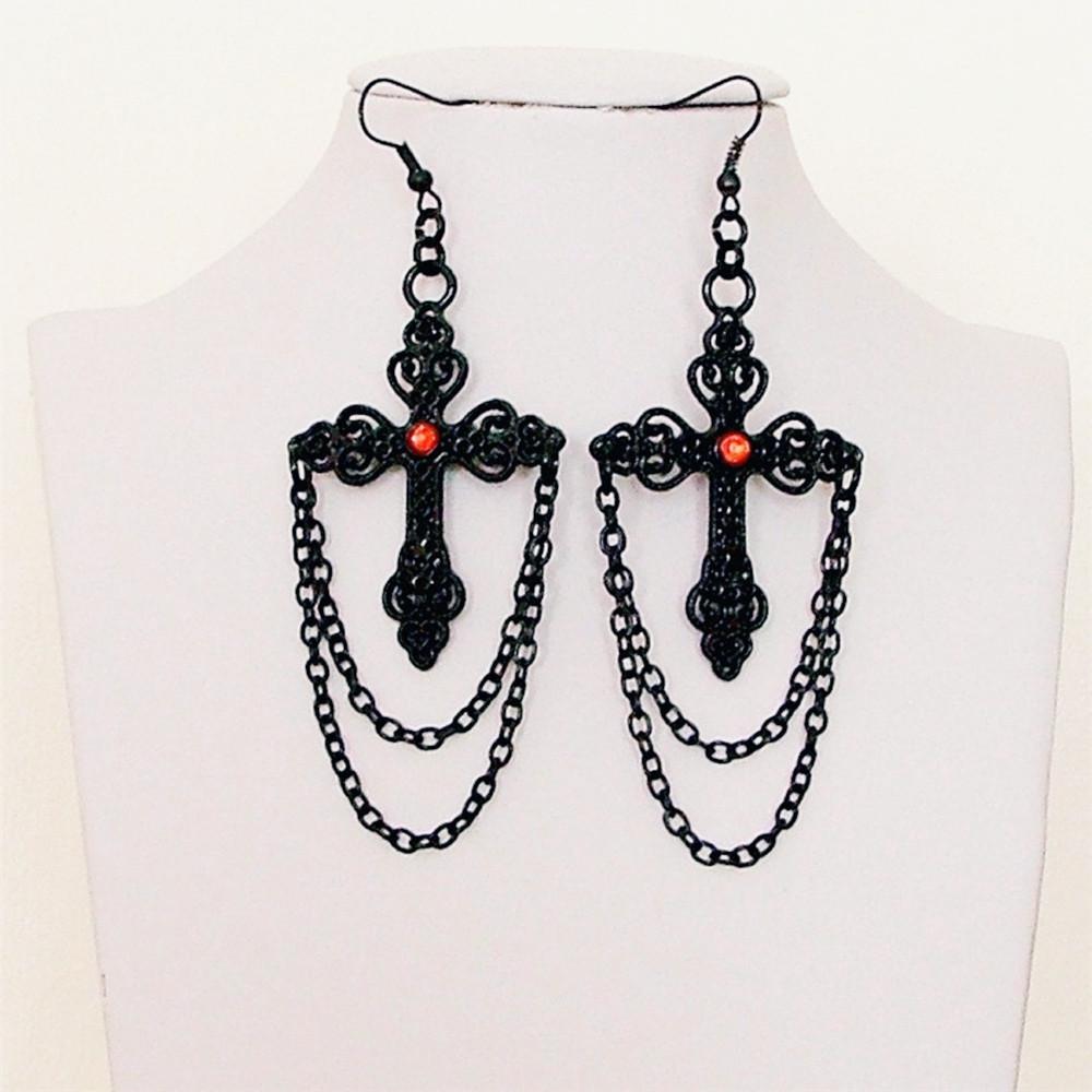 

Готические рубиново-черные серьги-кресты с длинной цепочкой - Креативный подарок на Хэллоуин