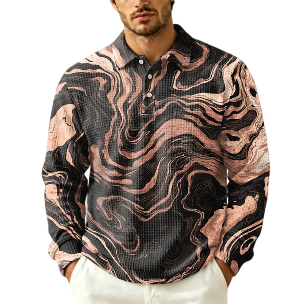 Men's Pullover Long Sleeve Top with Collar and Pocket, Fall Outdoor Casual Printed Shirt