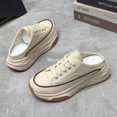 Zapatillas Nuevas para Mujer con Cordones Lona Resistente al Desgaste Antideslizantes Primavera Versátiles Casuales Cómodas Plataforma Zapatillas de Mujer