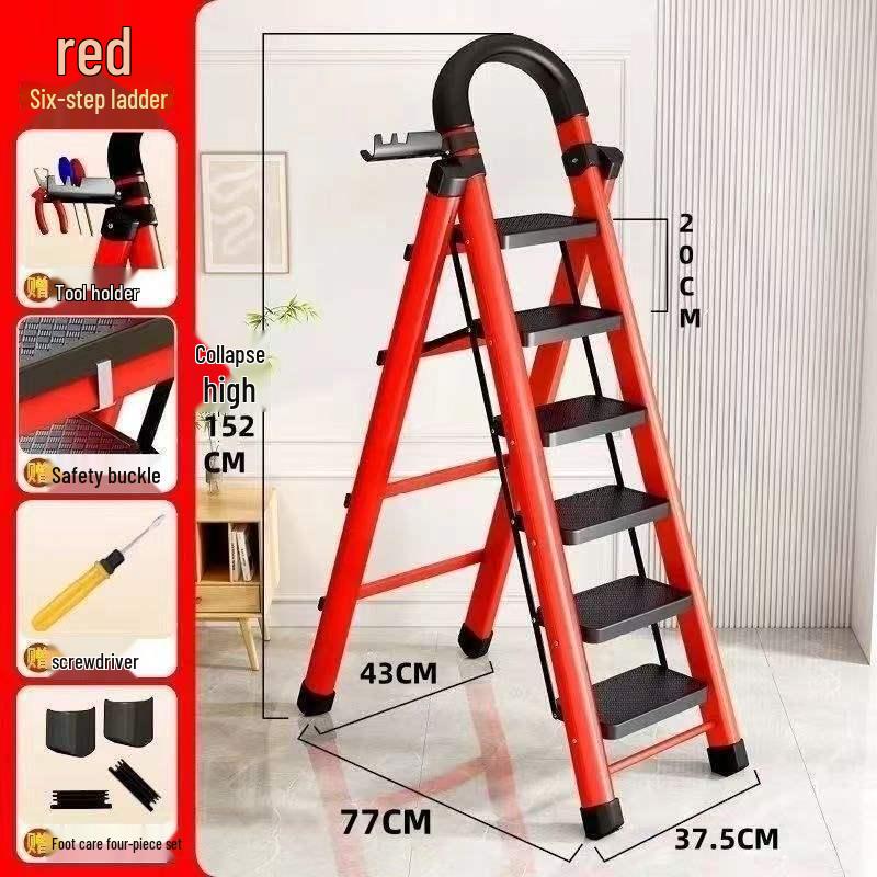 Multifunctional Indoor Carbon Steel Folding A-Frame Ladder: Telescopic, Thickened, Mobile Step Staircase