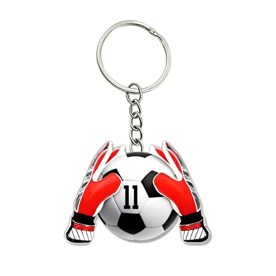 Metal Hanging Ring Keychain Football Design Clear Pendant 2D Acrylic Pattern Key Ring 1