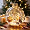 Festive Home Desktop Decorations Lighted Christmas Ornaments, 3D Miniature Scene Hanging Balls with Warm LED Light, Cute Xmas Tree Lights Reindeer