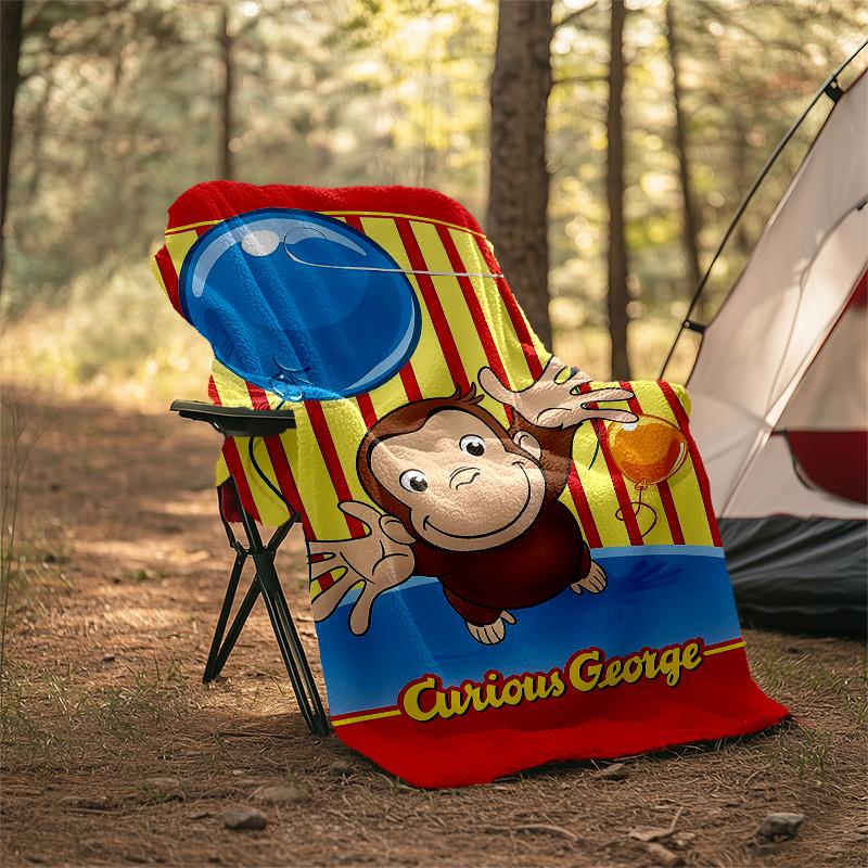 1pc Curious George7 Theme Blanket - Digital Print, Polyester, Cozy for All Seasons, Perfect for Outdoor, and Travel