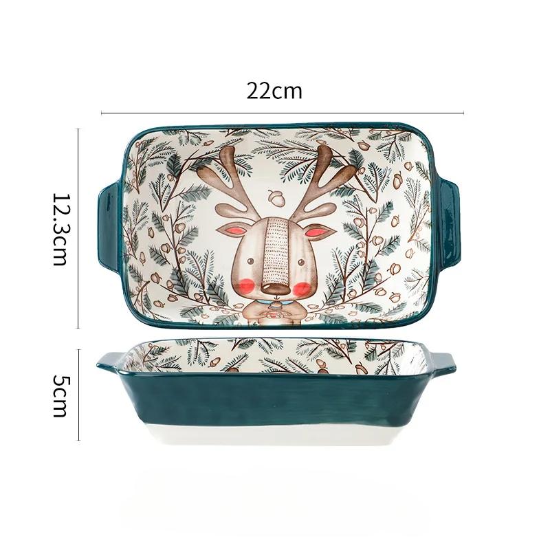 Ceramic Double Ear Baking Plate Restaurant Home Cute Cartoon Bakeware Animals Rice Vegetable Rectangular Dish Kitchen Tableware