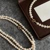 Light‑Luxury French Imitation‑Pearl Women Necklace, High‑Sense Gray‑Tone Niche‑Designed Collarbone‑Chain Sweater‑Chain Neck Accessories