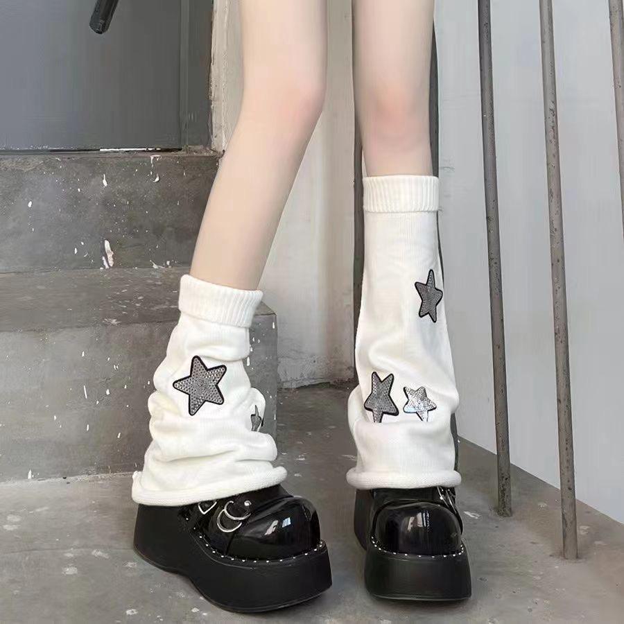 Subculture Hot Girl Y2K Star Leg Warmers - Handmade Slimming JK Knit Wide-Leg Sock Covers