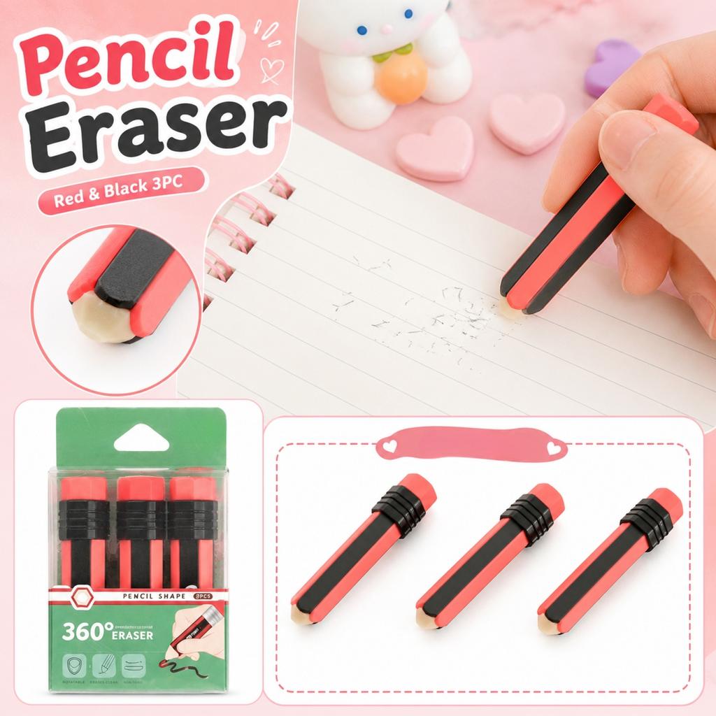 Red and Black Pencil with Eraser - 3 Pack